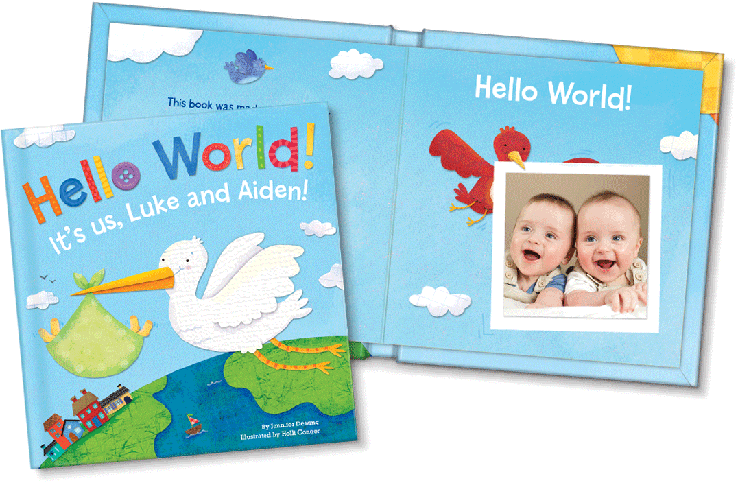 Hello World! Twins Personalized Board Book - Blue