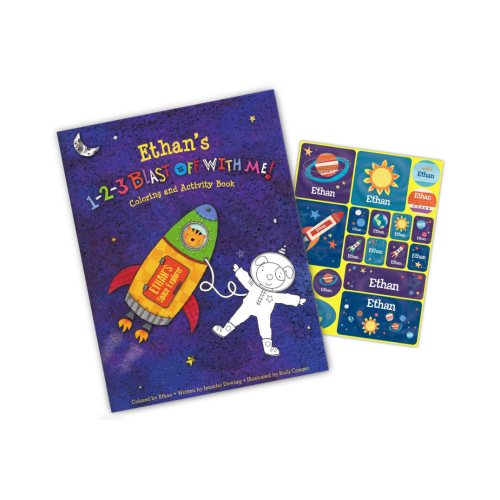 1-2-3 Blast Off With Me Personalized Coloring Book and Sticker Gift Set