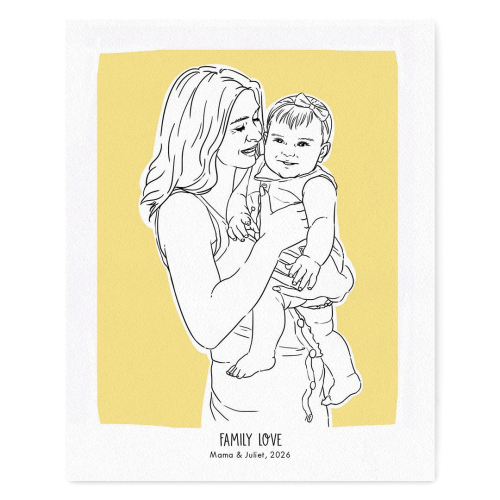 Baby and Mom Personalized Portrait - Black Line