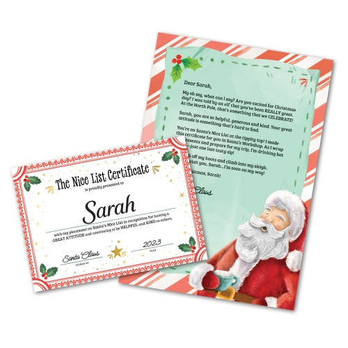 Personalized Letter from Santa and Nice List Certificate