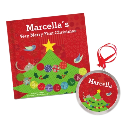 Baby's First Christmas Personalized Board Book and Ornament Gift Set