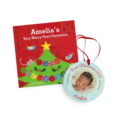 Baby's First Christmas Personalized Board Book and Ornament Gift Set