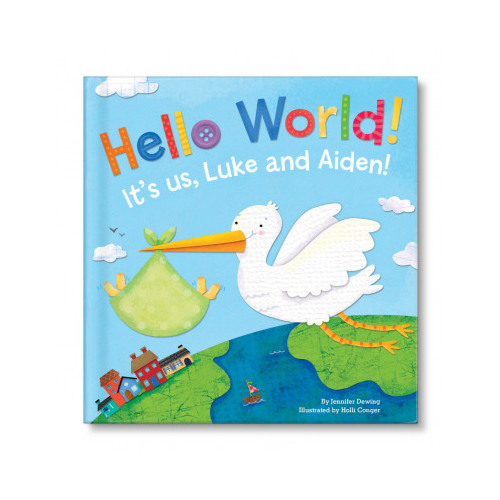 Hello World! Twins Personalized Board Book - Blue