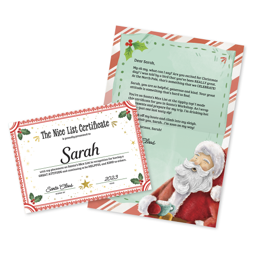 Personalized Letter from Santa and Nice List Certificate