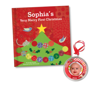 Baby's First Christmas Personalized Board Book and Ornament Gift Set