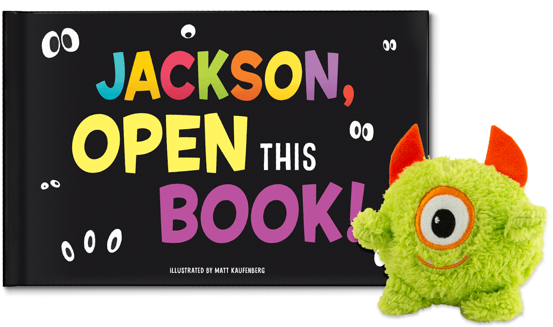 Open This Name Personalized Book and Monster Plush Gift Set