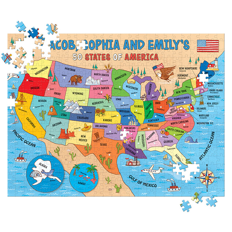 Puzzle „Explore America Map“ – 1000 Teile, Mit Emblemen Aller 50 US-Staaten, Inkl. Referenzposter